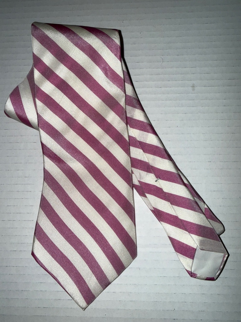 Guy LaRoche Diagonal Striped Pink and White Men's Silk Tie Unisex